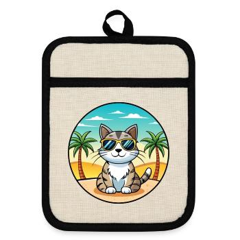 American Wirehair Cat Breed Cartoon Sunglass Beach - Maniques avec dos en caoutchouc - lin/noir  - Devant