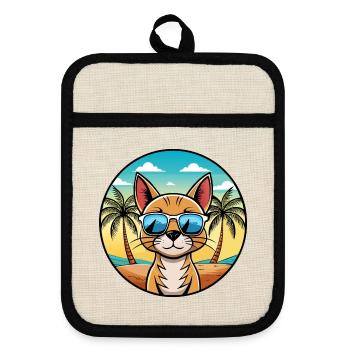 Lunettes de soleil de race de chat abyssin de dessin animé plage - Maniques avec dos en caoutchouc - lin/noir  - Devant