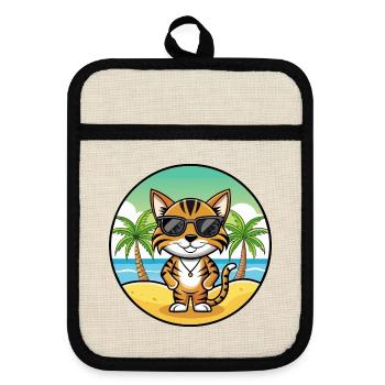 Toyger Katze Rasse Cartoon Sonnenbrille Strand - Topflappen mit Gummirückseite - Leinen/Schwarz  - Vorne