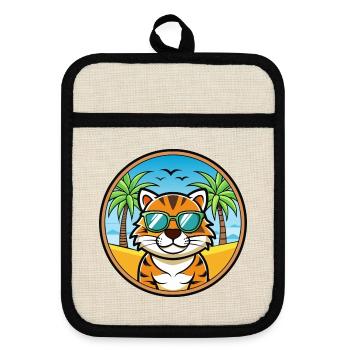 Tiger Katze Rasse Cartoon Sonnenbrille Strand - Topflappen mit Gummirückseite - Leinen/Schwarz  - Vorne