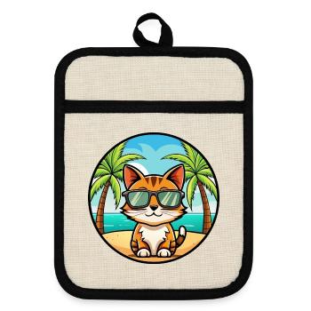 Somali Kurzhaar Katze Rasse Cartoon Sonnenbrille Strand - Topflappen mit Gummirückseite - Leinen/Schwarz  - Vorne