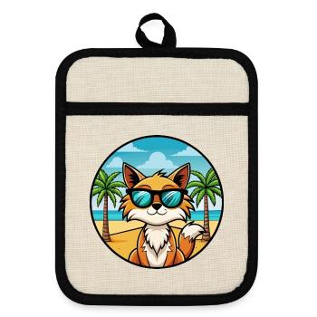 Somali Katzenrasse Cartoon Sonnenbrille Strand - Topflappen mit Gummirückseite - Leinen/Schwarz  - Vorne