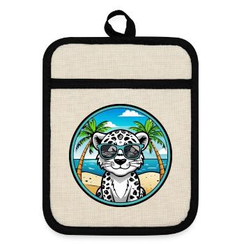 Schneeleopard Baby Katze Rasse Cartoon Sonnenbrille Strand - Topflappen mit Gummirückseite - Leinen/Schwarz  - Vorne