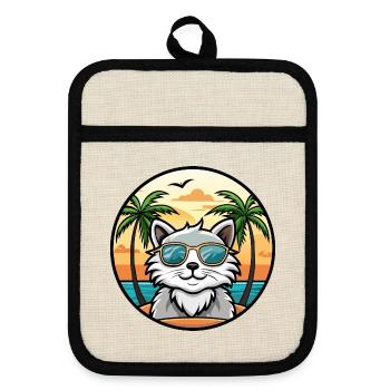 Selkirk Rex Cat Breed Cartoon Lunettes de soleil Beach - Maniques avec dos en caoutchouc - lin/noir  - Devant
