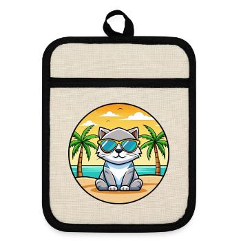 Schottische Falte Katzenrasse Cartoon Sonnenbrille Strand - Topflappen mit Gummirückseite - Leinen/Schwarz  - Vorne