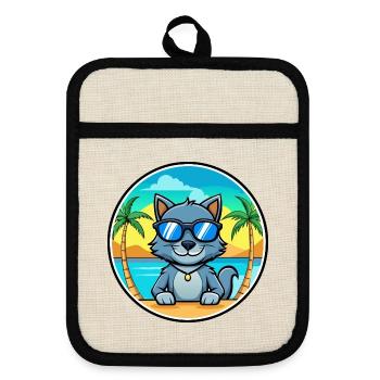 Russische blaue Katzenrasse Cartoon Sonnenbrille Strand - Topflappen mit Gummirückseite - Leinen/Schwarz  - Vorne