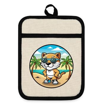 Baby Katze Rasse Cartoon Sonnenbrille Strand - Topflappen mit Gummirückseite - Leinen/Schwarz  - Vorne