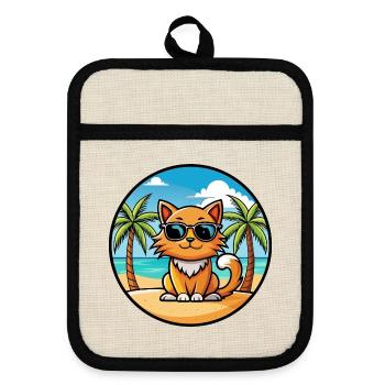 Ingwer Langhaar Katze Rasse Cartoon Sonnenbrille Strand - Topflappen mit Gummirückseite - Leinen/Schwarz  - Vorne