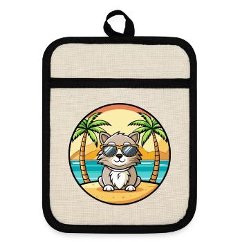 Laperm Katzenrasse Cartoon Sonnenbrille Strand - Topflappen mit Gummirückseite - Leinen/Schwarz  - Vorne