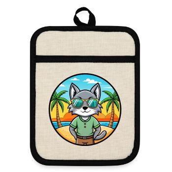 Korat Katzenrasse Cartoon Sonnenbrille Strand - Topflappen mit Gummirückseite - Leinen/Schwarz  - Vorne