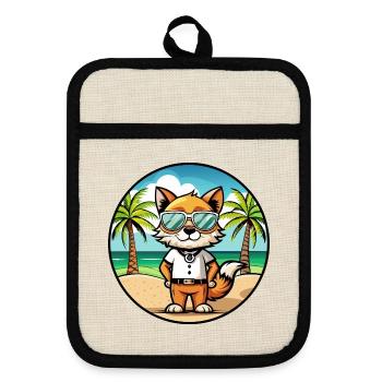 Javanische Katzenrasse Cartoon Sonnenbrille Strand - Topflappen mit Gummirückseite - Leinen/Schwarz  - Vorne