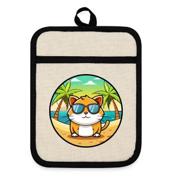 Hosico Katzenrasse Cartoon Sonnenbrille Strand - Topflappen mit Gummirückseite - Leinen/Schwarz  - Vorne