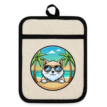 Himalaya-Katzenrasse Cartoon-Sonnenbrille Strand - Topflappen mit Gummirückseite - Leinen/Schwarz  - Vorne