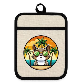 Exotische Kurzhaarkatze Rasse Cartoon Sonnenbrille Strand - Topflappen mit Gummirückseite - Leinen/Schwarz  - Vorne