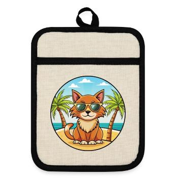 Havanna Braune Katzenrasse Cartoon Sonnenbrille Strand - Topflappen mit Gummirückseite - Leinen/Schwarz  - Vorne