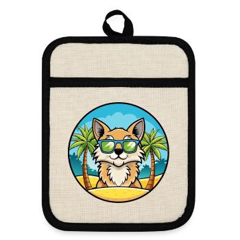 German Longhair Cat Breed Cartoon Sunglasses Beach - Pot holders with rubber back - linen/black  - Front
