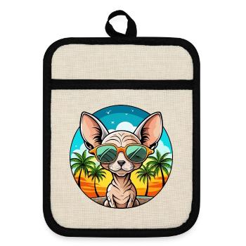 Devon Rex Katzenrasse Cartoon Sonnenbrille Strand - Topflappen mit Gummirückseite - Leinen/Schwarz  - Vorne