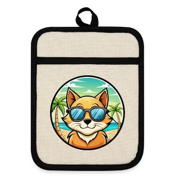 Donskoy Katzenrasse Cartoon Sonnenbrille Strand - Topflappen mit Gummirückseite - Leinen/Schwarz  - Vorne