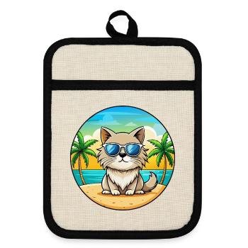 Colorpoint Persian Cat Breed Cartoon Sunglasses - Pot holders with rubber back - linen/black  - Front