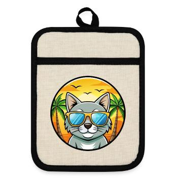 Chartreux Katzenrasse Cartoon Sonnenbrille Strand - Topflappen mit Gummirückseite - Leinen/Schwarz  - Vorne