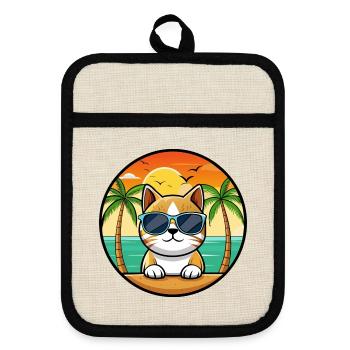 Burmese Cat Breed Cartoon Sunglasses Beach - Pot holders with rubber back - linen/black  - Front