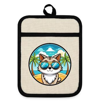 Birma Katzenrasse Cartoon Sonnenbrille Strand - Topflappen mit Gummirückseite - Leinen/Schwarz  - Vorne