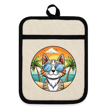 American Curl Katzenrasse Cartoon Sonnenbrille Strand - Topflappen mit Gummirückseite - Leinen/Schwarz  - Vorne
