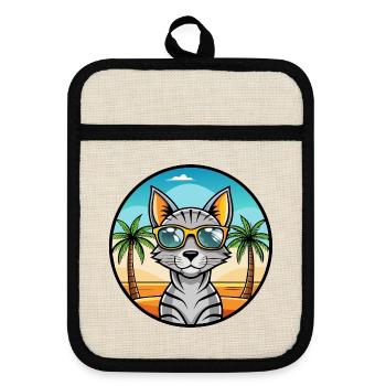 Lunettes de soleil de dessin animé de race de chat Mau égyptienne arabe - Maniques avec dos en caoutchouc - lin/noir  - Devant