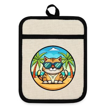 Amerikanische Polydactyl Katzenrasse Cartoon Sonnenbrille - Topflappen mit Gummirückseite - Leinen/Schwarz  - Vorne