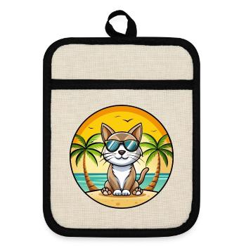 Amerikanische Bobtail Katzenrasse Cartoon Sonnenbrille Strand - Topflappen mit Gummirückseite - Leinen/Schwarz  - Vorne