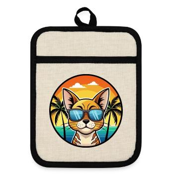 Abessinische Katzenrasse Cartoon Sonnenbrille Strand - Topflappen mit Gummirückseite - Leinen/Schwarz  - Vorne