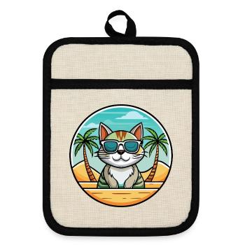 Amerikanische Drahthaarkatze Rasse Karikatur Sonnenbrille Strand - Topflappen mit Gummirückseite - Leinen/Schwarz  - Vorne