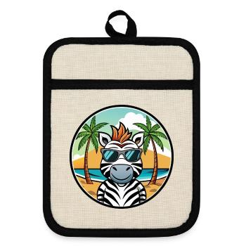Zèbre Drôle Dessin Animé Plage D’été Lunettes De Soleil Cool - Maniques avec dos en caoutchouc - lin/noir  - Devant