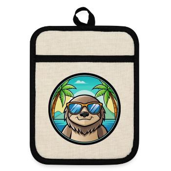 Sloth Funny Cartoon Summer Beach Sunglasses Cool - Pot holders with rubber back - linen/black  - Front