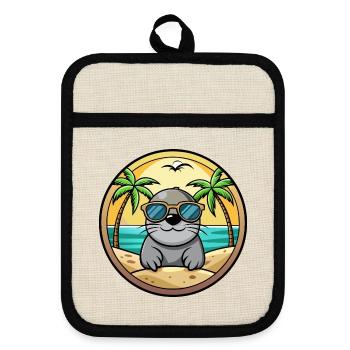 Siegel Lustige Cartoon Sommer Strand Sonnenbrille Aufkleber - Topflappen mit Gummirückseite - Leinen/Schwarz  - Vorne