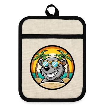 Rat Drôle Dessin Animé Plage D’été Lunettes De Soleil Autocollant - Maniques avec dos en caoutchouc - lin/noir  - Devant