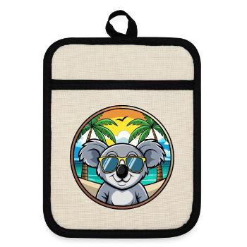 Koala Lustige Cartoon Sommer Strand Sonnenbrille Cool - Topflappen mit Gummirückseite - Leinen/Schwarz  - Vorne