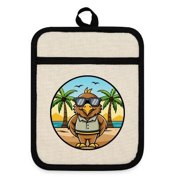 Hawk Funny Cartoon Summer Beach Sunglasses Sticker - Pot holders with rubber back - linen/black  - Front