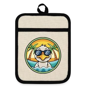 Ente Lustige Cartoon Sommer Strand Sonnenbrille Aufkleber - Topflappen mit Gummirückseite - Leinen/Schwarz  - Vorne