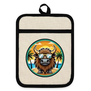 Bison Lustige Cartoon Sommer Strand Sonnenbrille Cool - Topflappen mit Gummirückseite - Leinen/Schwarz  - Vorne