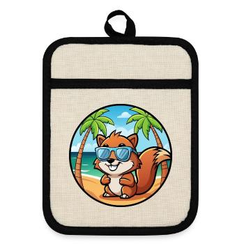 Écureuil Drôle Dessin Animé Plage Été Lunettes de soleil - Maniques avec dos en caoutchouc - lin/noir  - Devant