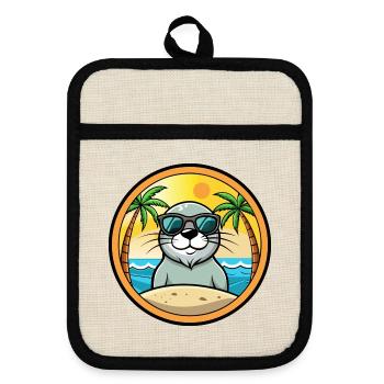 Siegel Lustige Cartoon Sommer Strand Sonnenbrille Aufkleber - Topflappen mit Gummirückseite - Leinen/Schwarz  - Vorne