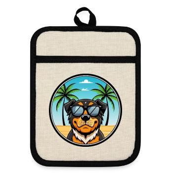 Lunettes de soleil Rottweiler Dog Cartoon Summer Beach - Maniques avec dos en caoutchouc - lin/noir  - Devant