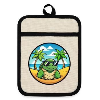 Turtle Funny Cartoon Summer Beach Sunglasses Cool - Pot holders with rubber back - linen/black  - Front