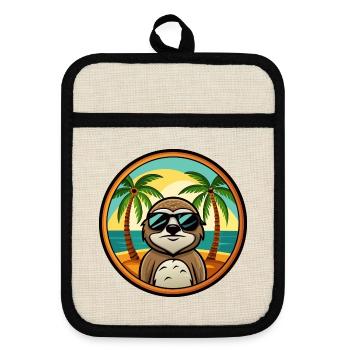 Sloth Funny Cartoon Summer Beach Sunglasses Cool - Pot holders with rubber back - linen/black  - Front