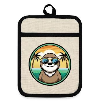 Sloth Funny Cartoon Summer Beach Sunglasses Cool - Pot holders with rubber back - linen/black  - Front