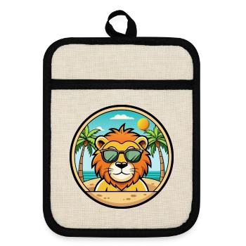 Lion Funny Cartoon Summer Beach Sunglasses Sticker - Pot holders with rubber back - linen/black  - Front