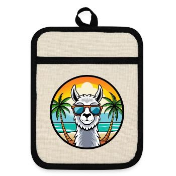 Lama Lustige Cartoon Sommer Strand Sonnenbrille Cool - Topflappen mit Gummirückseite - Leinen/Schwarz  - Vorne