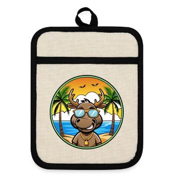 Moose Funny Cartoon Summer Beach Sunglasses Cool - Pot holders with rubber back - linen/black  - Front