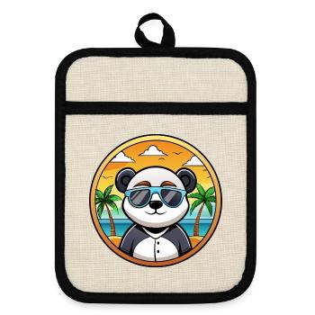 Panda Lustige Cartoon Sommer Strand Sonnenbrille Cool - Topflappen mit Gummirückseite - Leinen/Schwarz  - Vorne